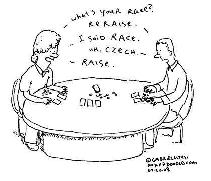 Funny poker cartoon by Gabriel Utasi about a Czech playing poker