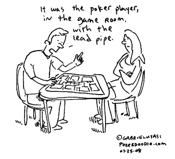 Funy poker cartoon by Gabriel Utasi about the game CLUE