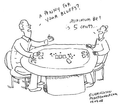 Funny poker cartoon by Gabriel Utasi about a penny for your thoughts