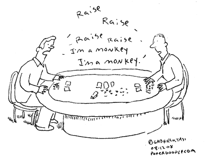Funny poker cartoon by Gabriel Utasi about a copycat at the poker table