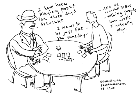 Funny poker cartoon by Gabriel Utasi about playing poker for a long time