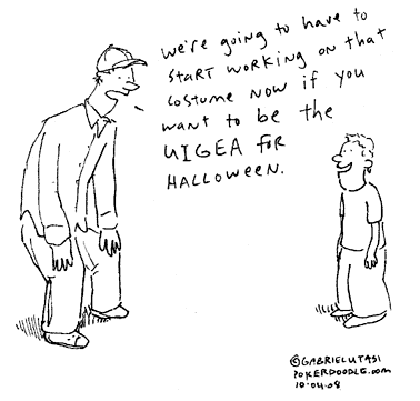 Funny poker cartoon by Gabriel Utasi about being the UIGEA for Halloween