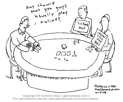 Funny poker cartoon by Gabriel Utasi about online poker