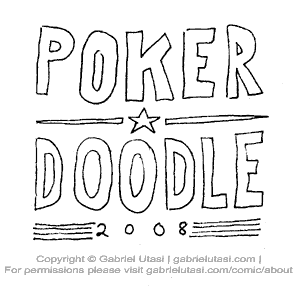 Funny poker cartoon by Gabriel Utasi with pokerdoodle on a campaign sign