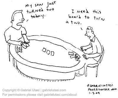 Funny poker cartoon by award winning artist Gabriel Utasi about turning two